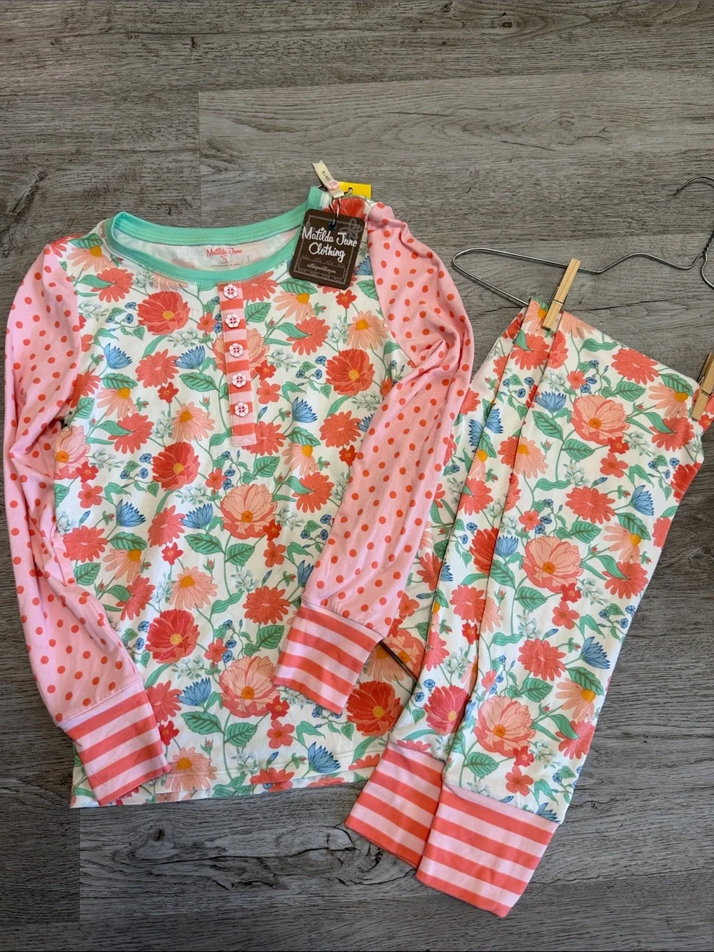 Matilda Jane Kids Coral Floral & Pink Dot Pajama Set